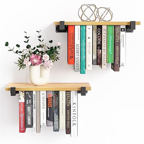 NANATI 2 Set of Floating Bookshelf, Pine Wood Invisible Bookshelf,