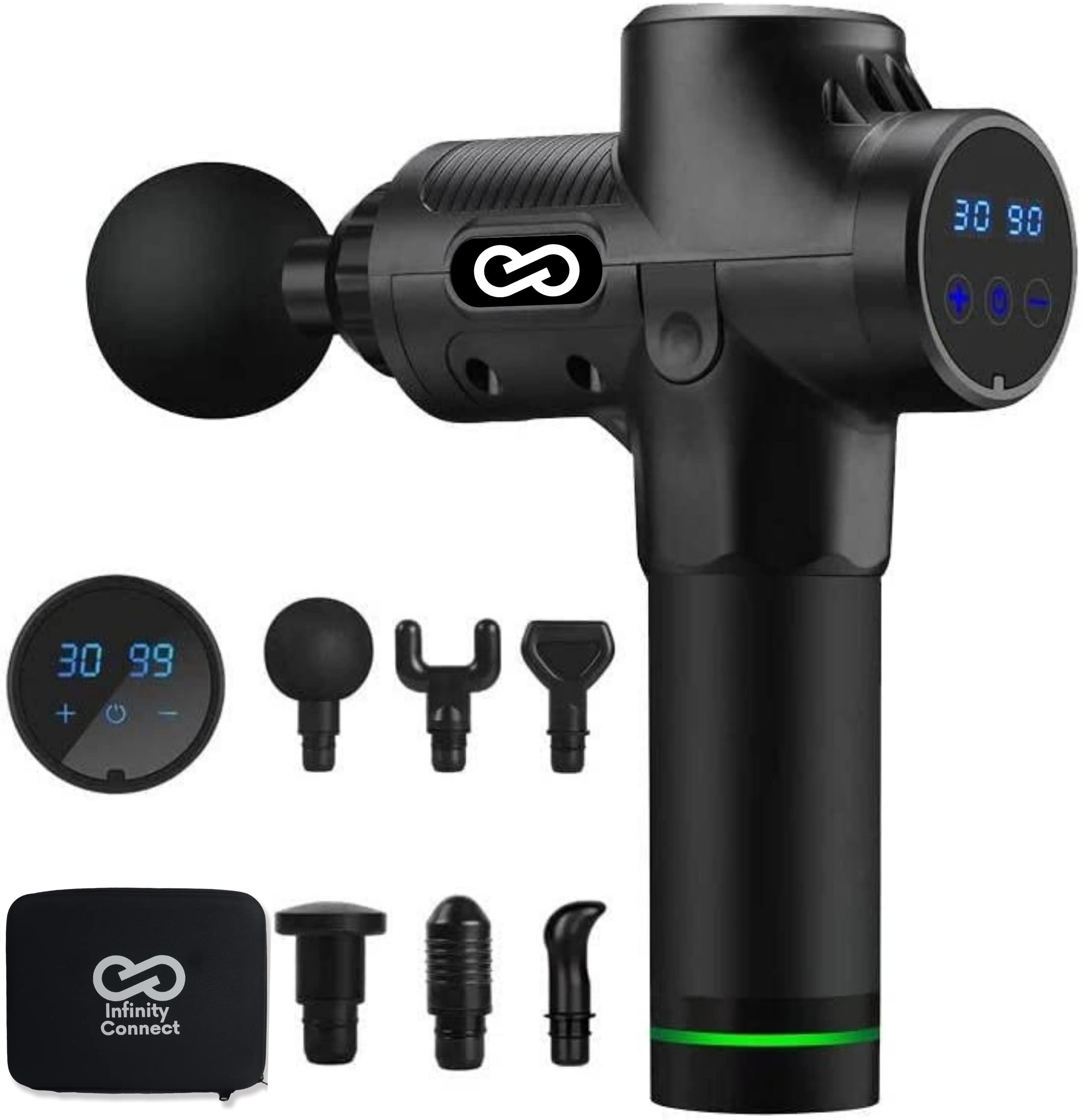 Pulse Recovery Massage Gun Deep Tissue, 30 Speeds Handheld Muscle Massager With 6 Massage Heads, LCD Touch Screen Powerful Massage Gun for Neck, Back And Body Pain Relief With Carrying Case