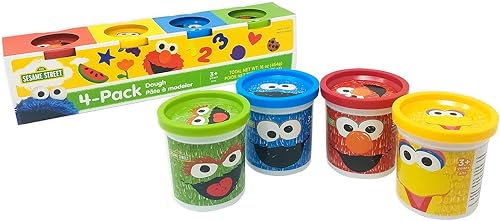 Masa de juego para modelar Plaza Sésamo, paquete de 4 latas de 4 onzas, colores surtidos y no tóxicas, Elmo, Cookie Monster, Big Bird, Oscar the