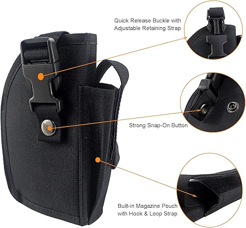 Miniatura 5 de Depring Funda táctica para cinturón con bolsa Mag para pistolas con luz o accesorio láser universal fuera de la funda de cintura, color negro