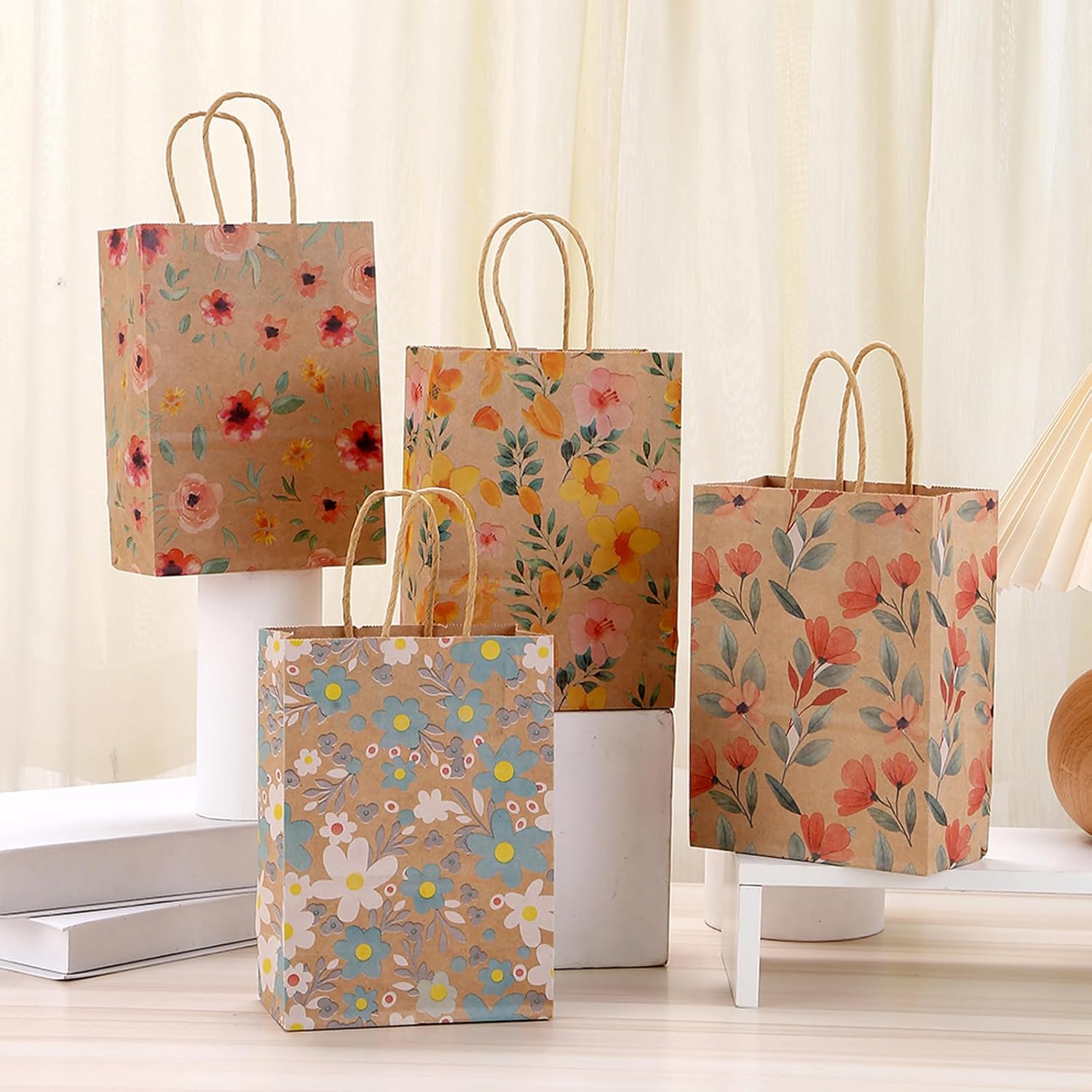 24pcs Floral Pattern Kraft Paper Bag Gift Bags with Handles for Party Favors, Mothers Day, Weddings, Birthday Celebration, Baby Shower,8.26×5.9×3.14inch - Image 2