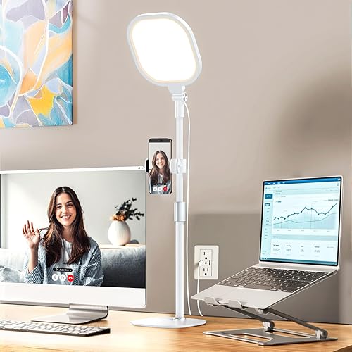 Iluminación de videoconferencia blanca para reuniones de zoom, anillo de luz para escritorio con soporte flexible