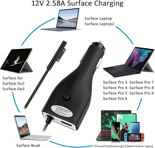 Miniatura 5 de Cargador de coche Surface de 42 W, 12 V, 2.58 A, fuente de alimentación para Microsoft Surface Pro 3Pro 4Pro 5Pro 6, Surface Book, Surface Go,