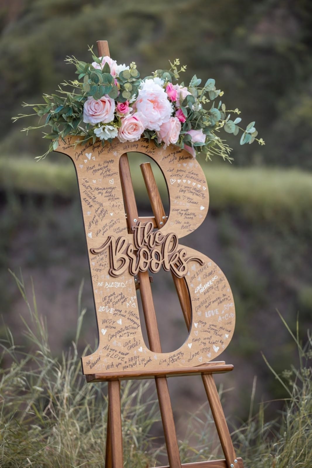 Księga gości alternatywny ślub nazwisko znak spersonalizowana drewniana księga gości alternatywa na ślub, baby shower, rocznicę, wieczór panieński dekoracyjne znaki i tablice (60 cm 0,6 cala)
