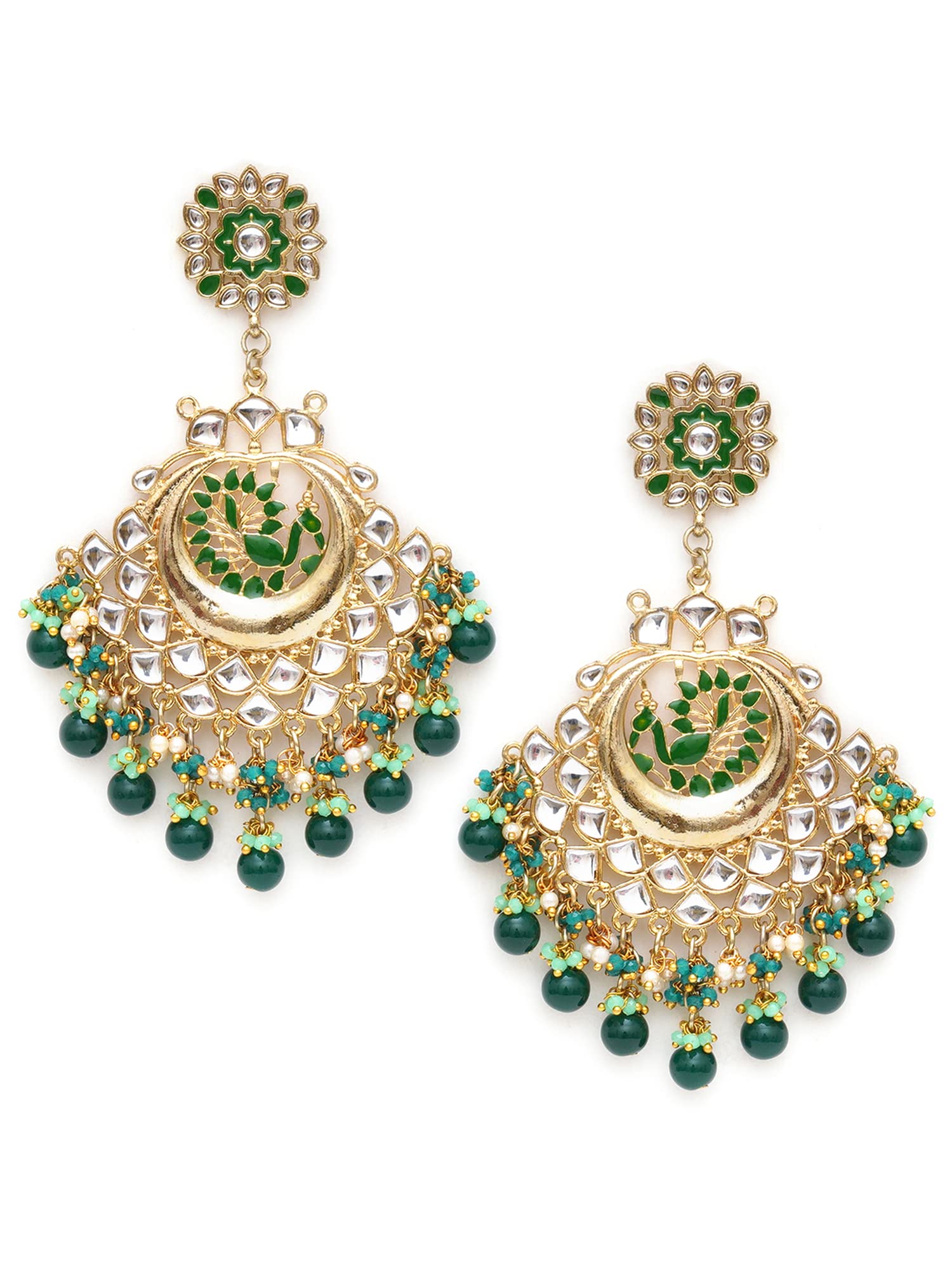 Karatcart Gold Plated Green Meena Peacock Design Kundan Chandbali Earrings for Women (B0BFQQQ799) Amazon Price History, Amazon Price Tracker
