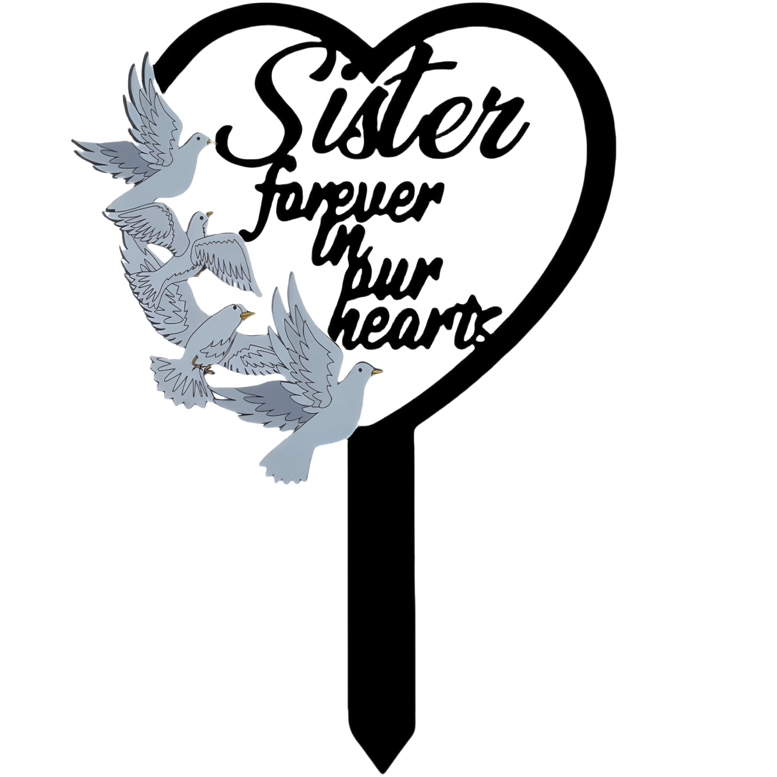 Bigtree Sister Metal Memorial Stake Grave Dove Decorations For Cemetery Gravesite Sympathy Markers Waterproof Memorial Gifts For Loss Of Tombstones Plaque Outdoors Lawn Yard Decor (Sister)