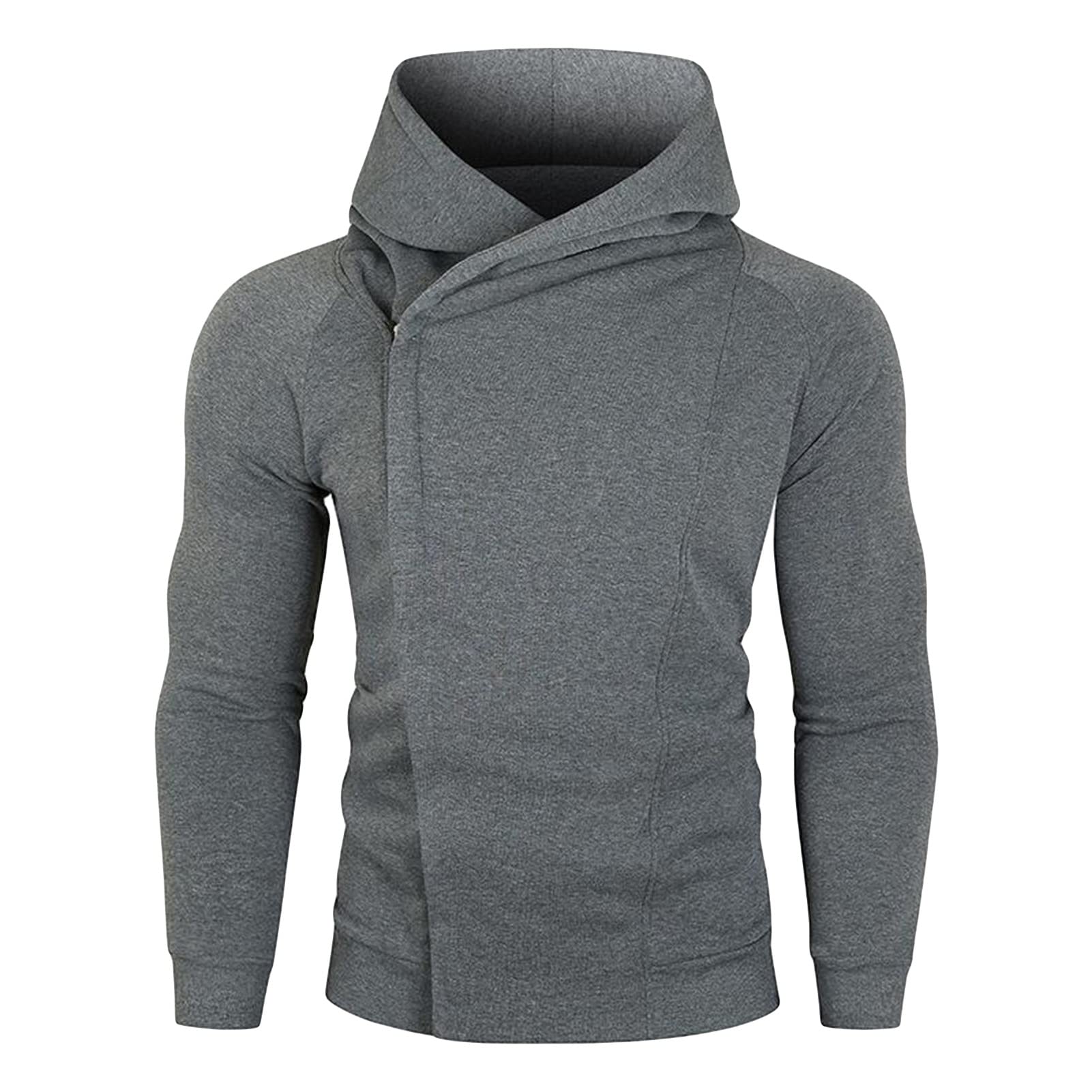 Maiyifu-GJ Hoodies for Men Pullover Casual Diagonal Zipper Hooded Sweatershirt Solid Color Hoodie Outwear Jacket Coats (Dark Grey,Large)