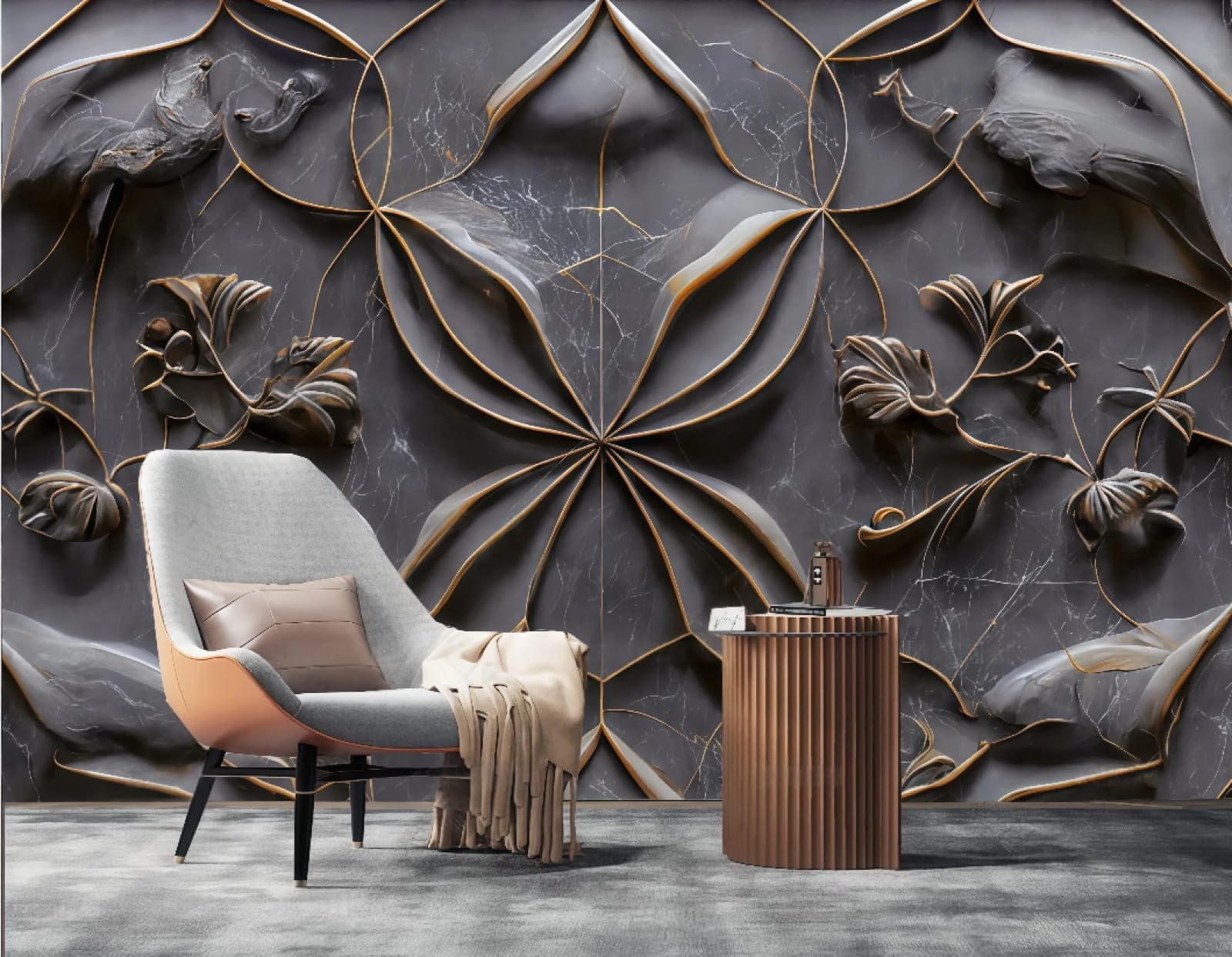 Tapeta Nowoczesna Abstrakcyjna Miedź Rzeźbione Tłoczone Szary Marmur Wzór TV Sofa Tło Ściana Tapeta Salon Restauracja Kawiarnia Mural, 3D, 150 x 105 cm