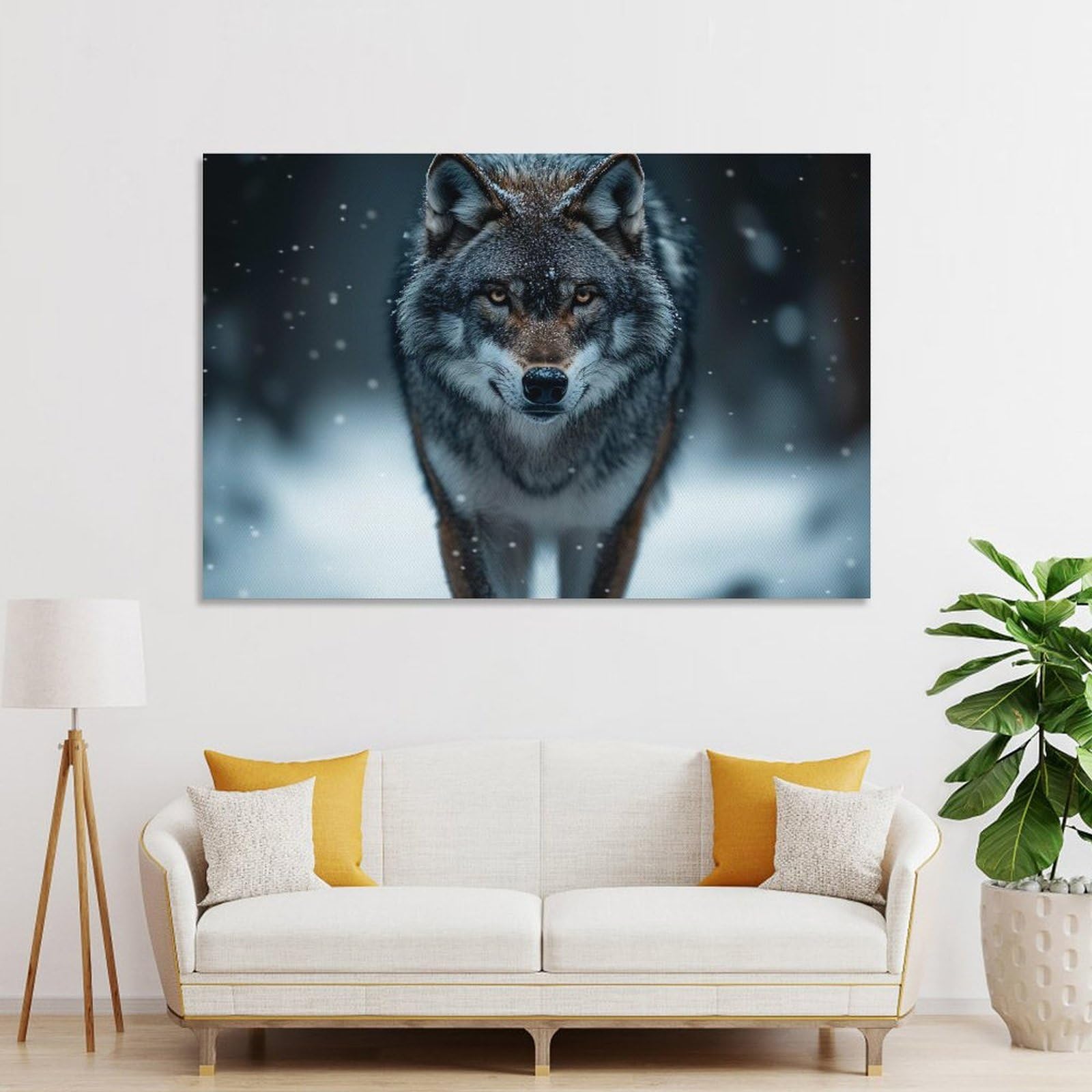 Junmoney Wolf in Winter Snowfall Portrait Canvas Wall Art, 08x12inch(20x30cm), for Wall Displays, Bedrooms Or Room Updates, Ideal for Building A Coordinated Art Wall