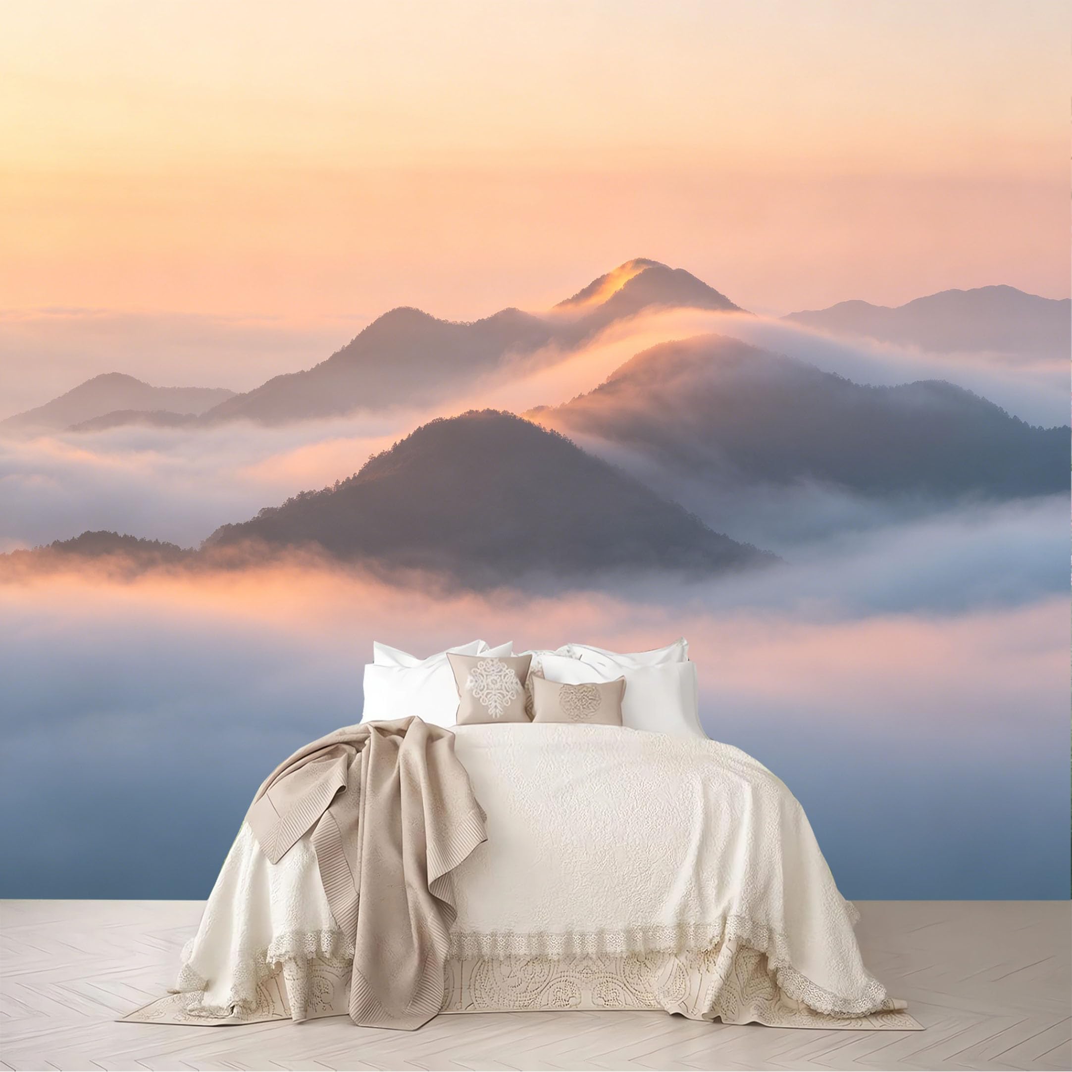 Dskjoviality Ab260706112 Custom Size Wall Murals Sunrise Mountain Sea Of Clouds Landscape Removable Self-Adhesive For Bedroom Living Room Dining Room