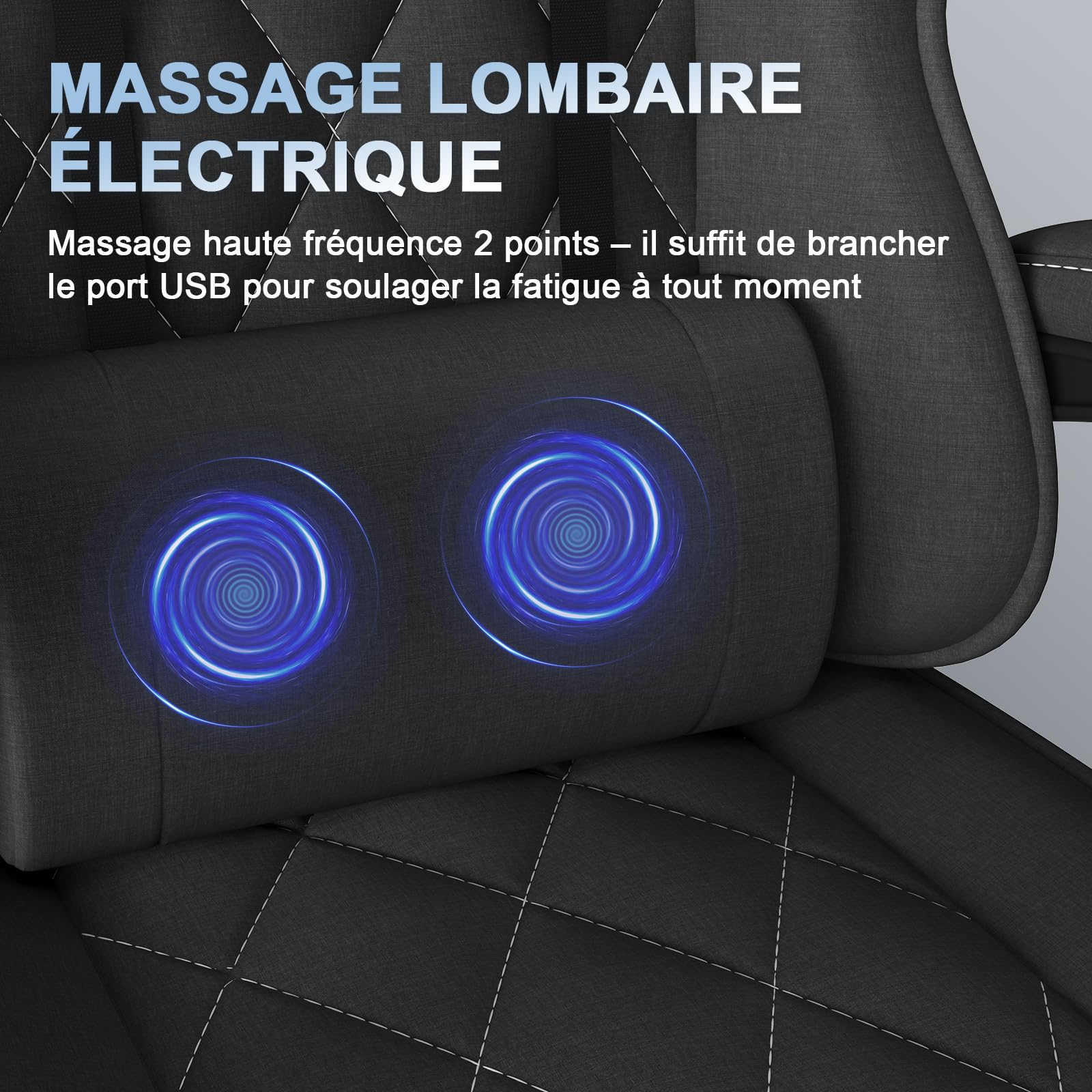 Devoko Chaise Gaming Ergonomique en Tissu, Chaise Bureau Gamer avec Repose-Pieds, Dossier Inclinable, Hauteur Réglable, Massage Lombaire, Fauteuil Gamer Respirant et Anti-Griffes pour Chat, Noir
