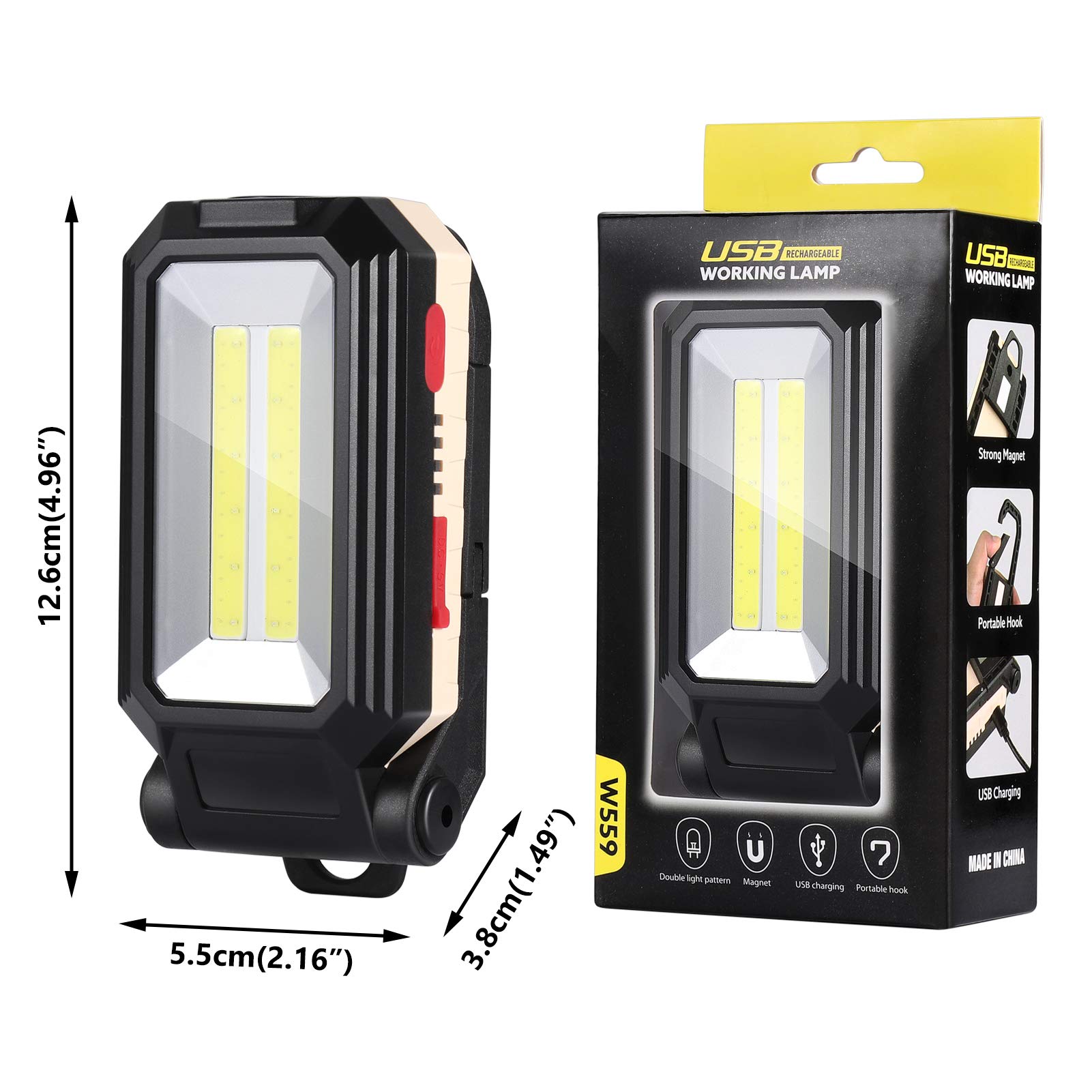 Lampada da lavoro a LED Luce da Campeggio Proiettore LED Ricaricabile Lampada da Lavoro Ricaricabile Lampada Workshop COB Torcia Elettrica con Base Magnetica per Garage, Campeggio, Emergenza, ecc