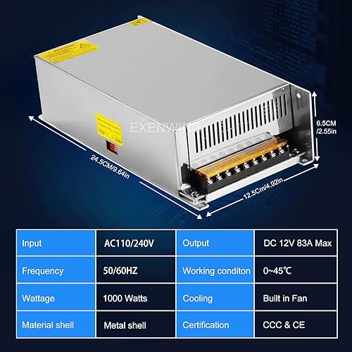 Miniatura 2 de EXENWING Adaptador de fuente de alimentación conmutada DC 12V 83Amp 1000Watt SMPS AC 110V  220V a DC 12V Convertidor de transformador regulado de