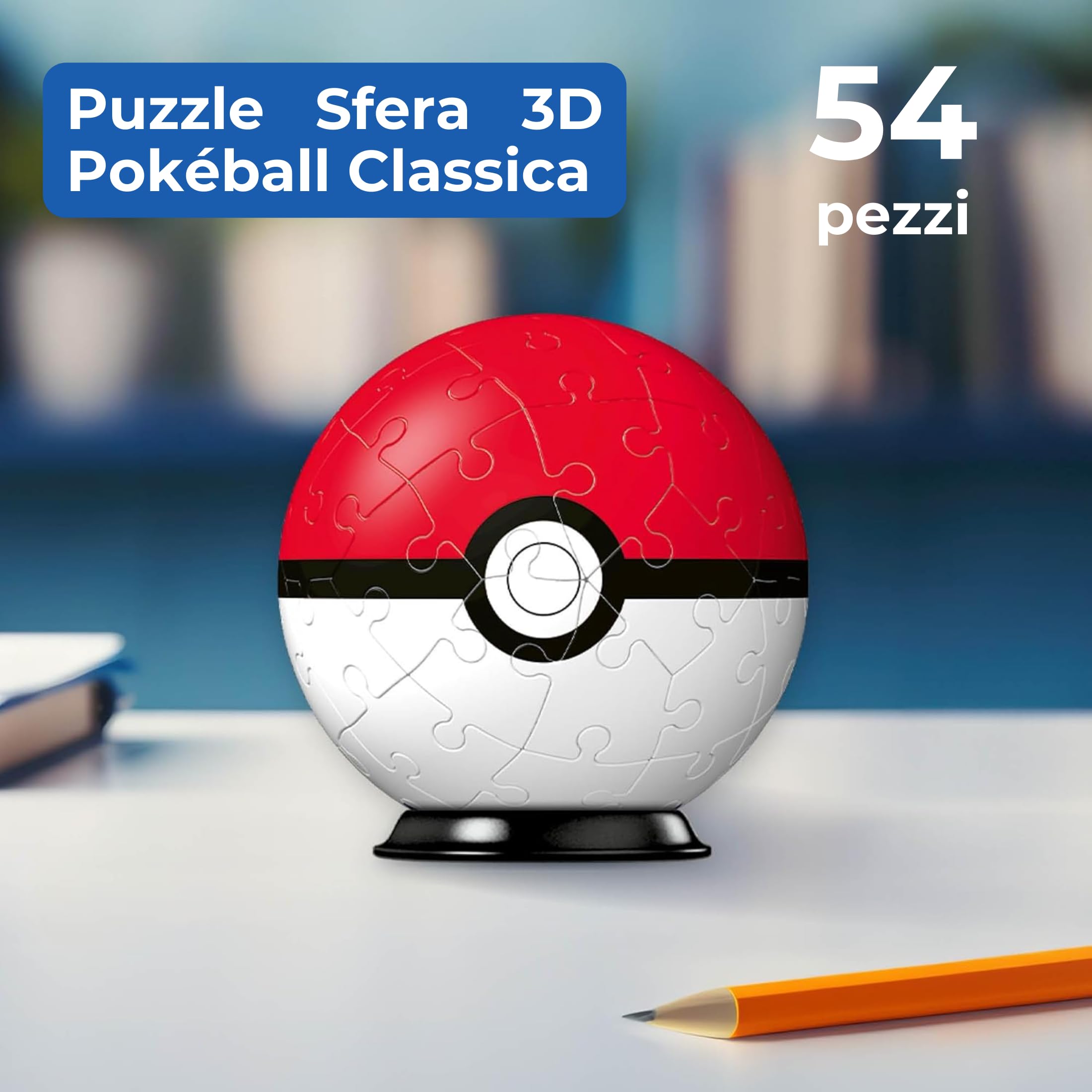 Ravensburger - Puzzle 3d Pokeball rossa 54 pezzi, Puzzle 3d bambini 6 anni o più, Giochi bambini 6 anni, Collezione Pokemon, Giochi divertenti, Idee regalo