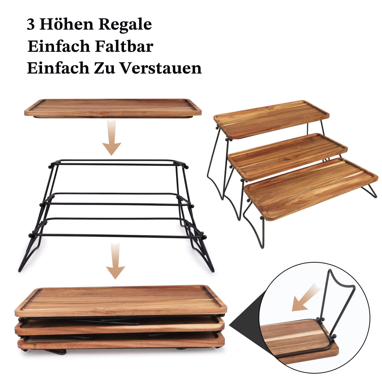 Dessertständer mit 3 Etagen, Cupcake-Ständer & Türme Serviertablett Set, Tragbarer Faltbarer Lebensmittel-Display-Ständer, gestufte Käse-Charcuterie-Bretter