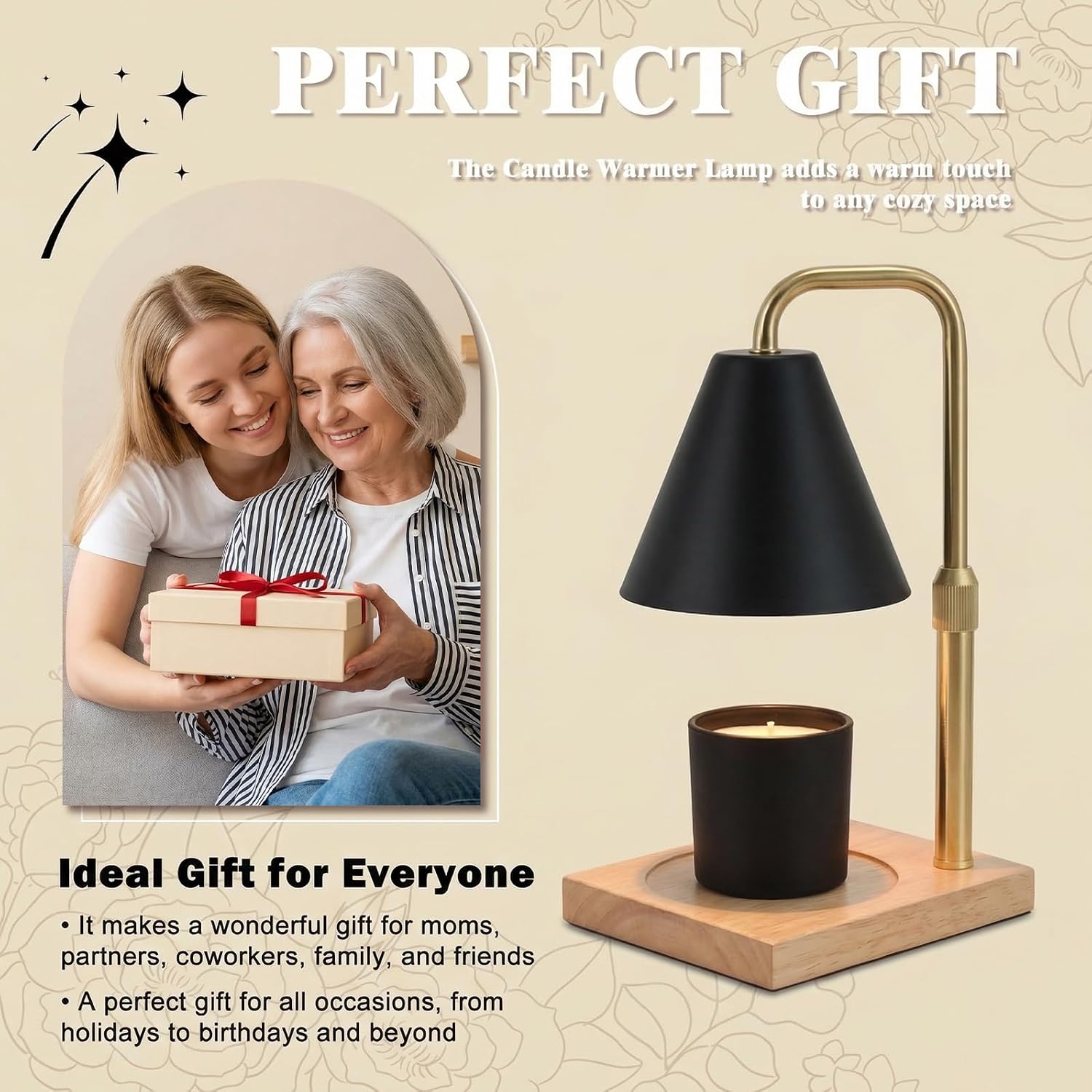 Candle Warmer Lamp with Timer - Mothers Day Gifts for Mom, Birthday Gifts for Women, Mothers Days Gifts, House Warming Gifts New Home Decor, Dimmable Wax Melt Black