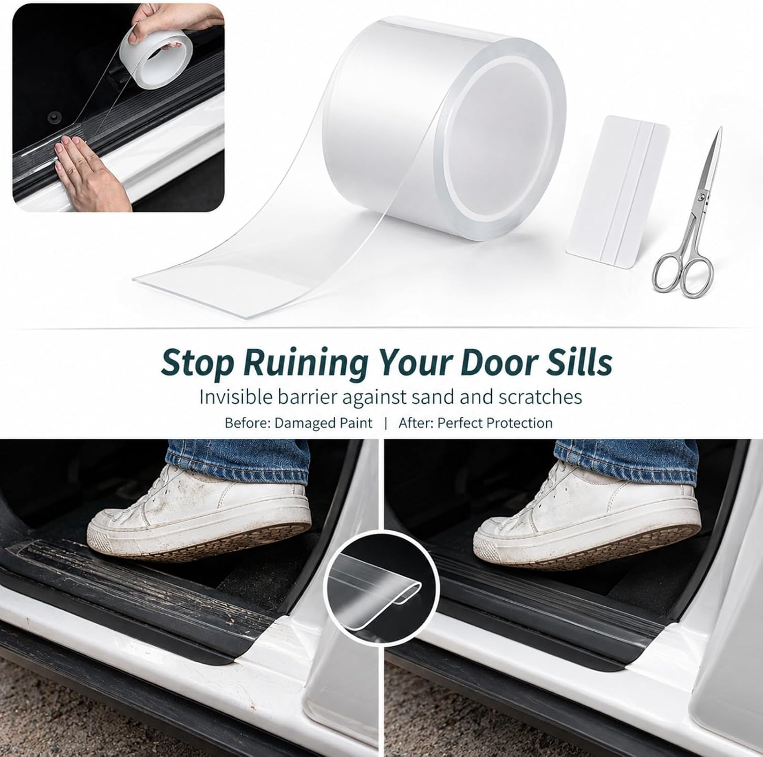 Car Door Edge Protector, Anti-Scratch Adhesive Car Door Scuff Plate Protective Strip, Anti-Collision Clear Auto Sill Guard Film, Transparent Invisible Tape for Cars, Vehicles, SUVs