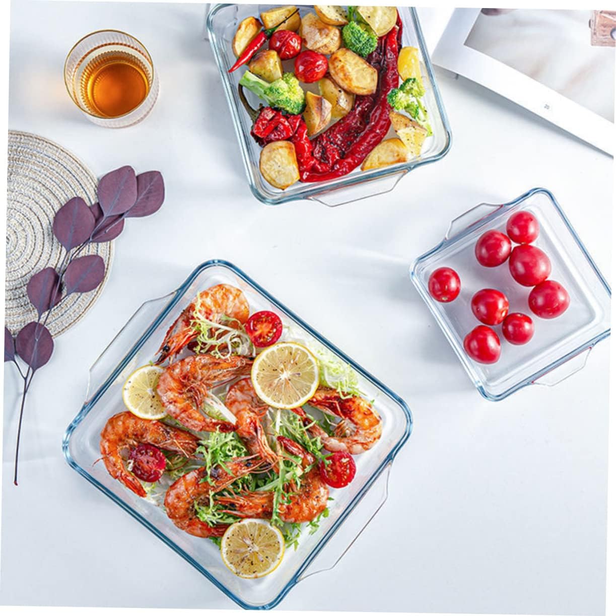 8 Inch Glass Baking Tray Dual Handles Non-Stick Pizza Pan Oven Safe Steak Baking Dish Pizza Fish and Casseroles