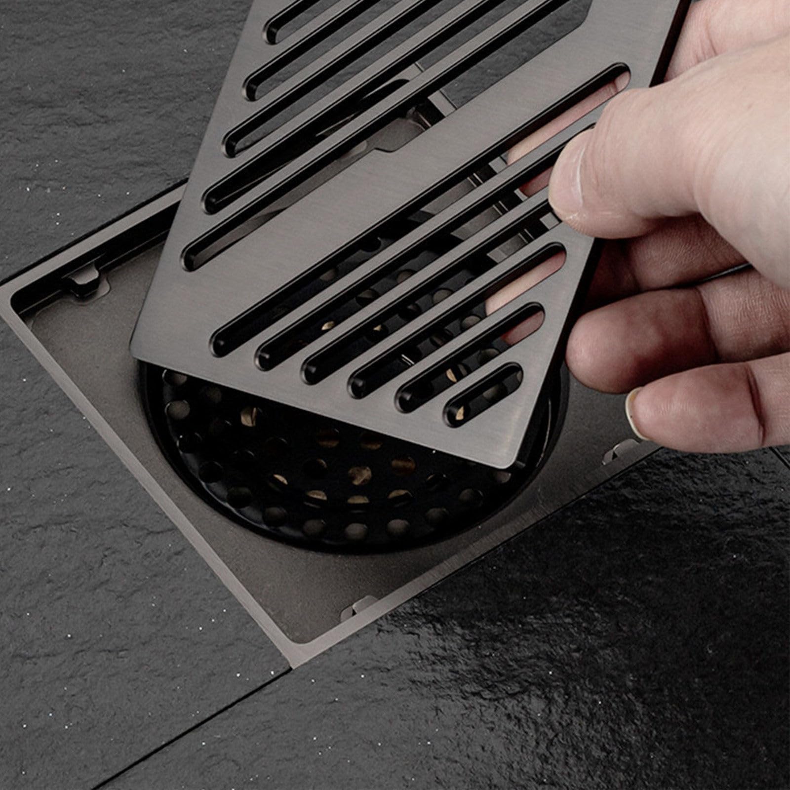 Desague Ducha Acero Inoxidable Desagüe de Suelo Gris Pistola Sumidero Ducha Rayas Diagonales Piso Desagüe Ducha 100 * 100mm Canal de Ducha Moderno y Sencillo para Baño Cocina Aseo