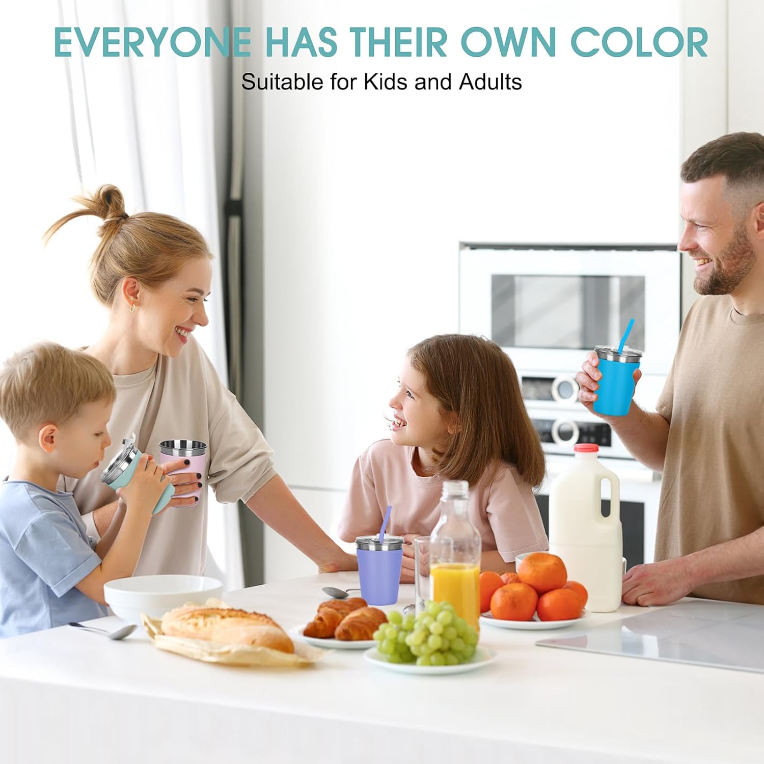 Kids Cups with Straws and Lids, 12oz Sippy Cups with 6 Color Silicone Sleeves Spill Proof Stainless Steel Cups for Kids, Toddlers and Adults - Image 7