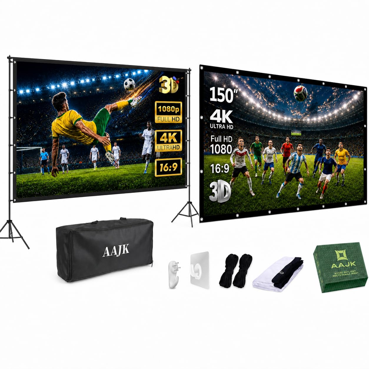 Outdoor Projector Screen 150 inch, 120in Outdoor Projector Screen with Stand