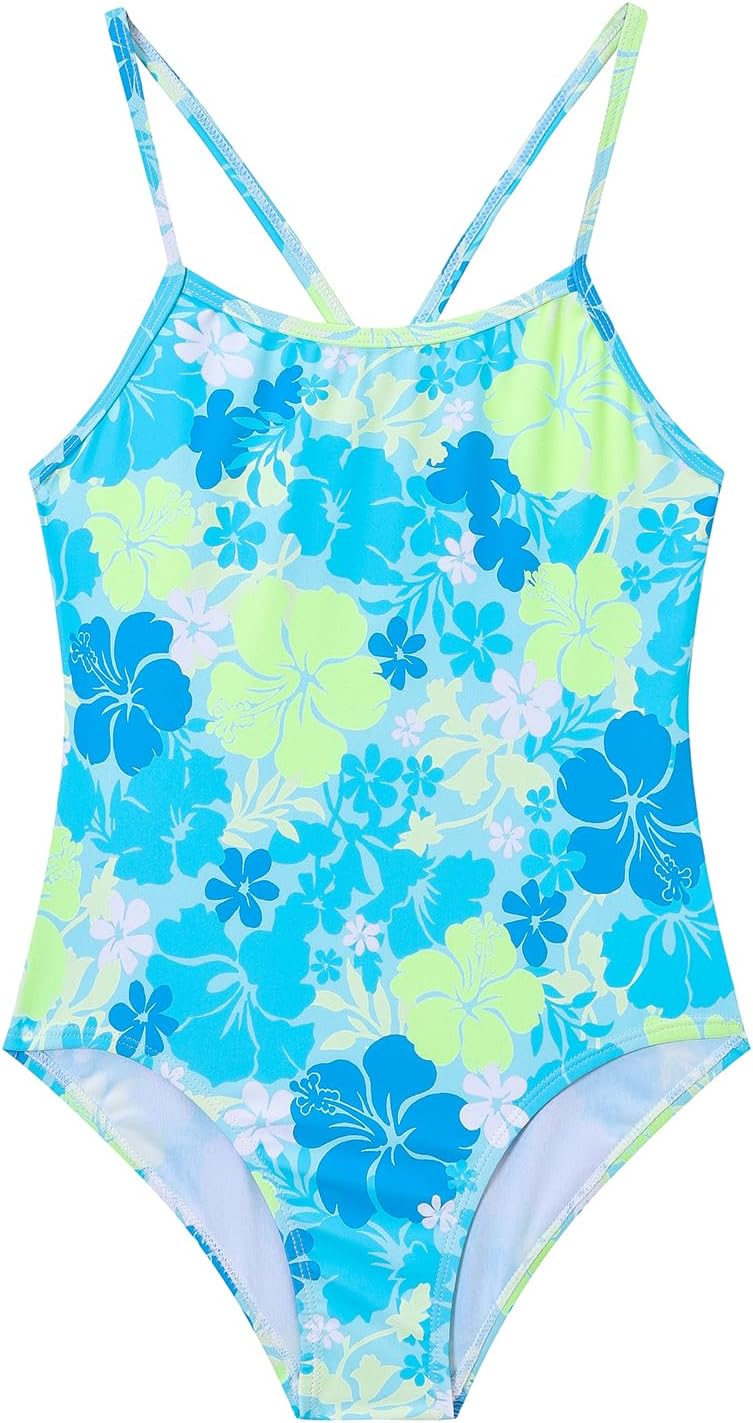 Girls One Piece Swimsuit Quick Dry Swimwear with UPF 50+ Crossback Adjustable Straps Beach Bathing Suit for 5-14 Years