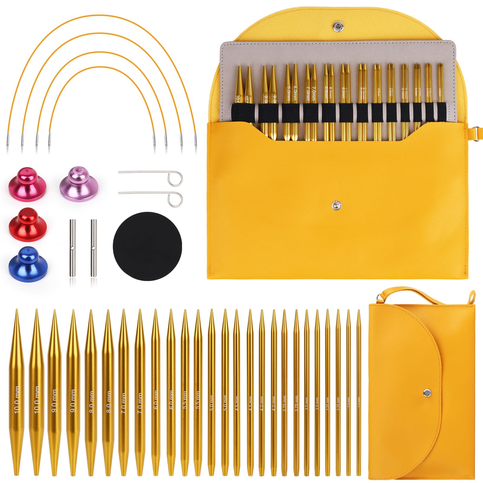 Coopay Interchangeable Circular Knitting Needles Set for Knitting and Wool, 3-10mm, Gifts for Knitters, Needles with Storage Bag, 13 Pairs Interchangeable Circular Needle - Gold berry