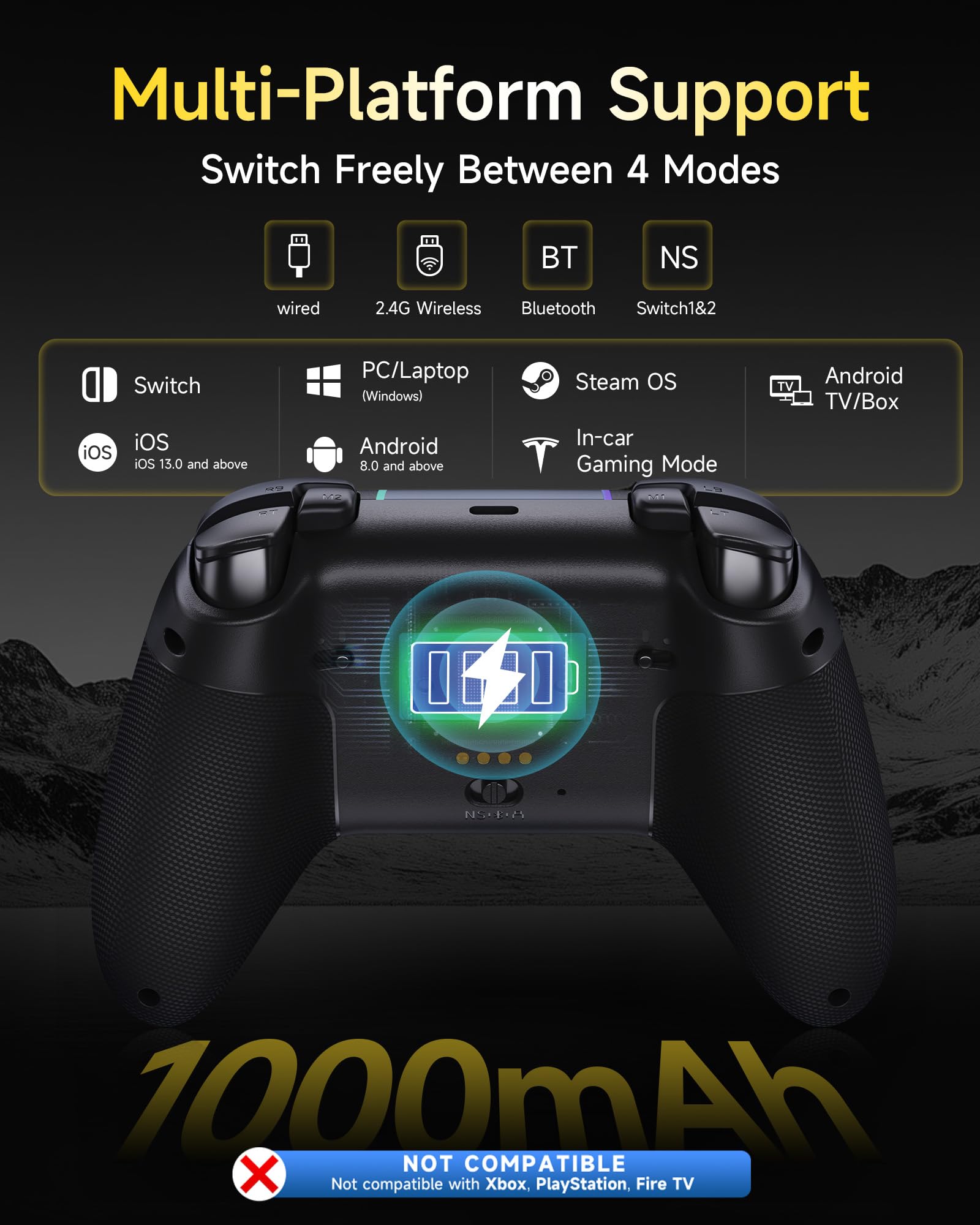 EasySMX X05Pro Bezprzewodowy kontroler PC z cichymi przyciskami dokującymi, 2 VIT, D-Pad 8 Dir, programowalny, joysticki Hall, akumulator 1000 mAh, 1000 Hz. Kompatybilny z PC/Switch/Android/iOS