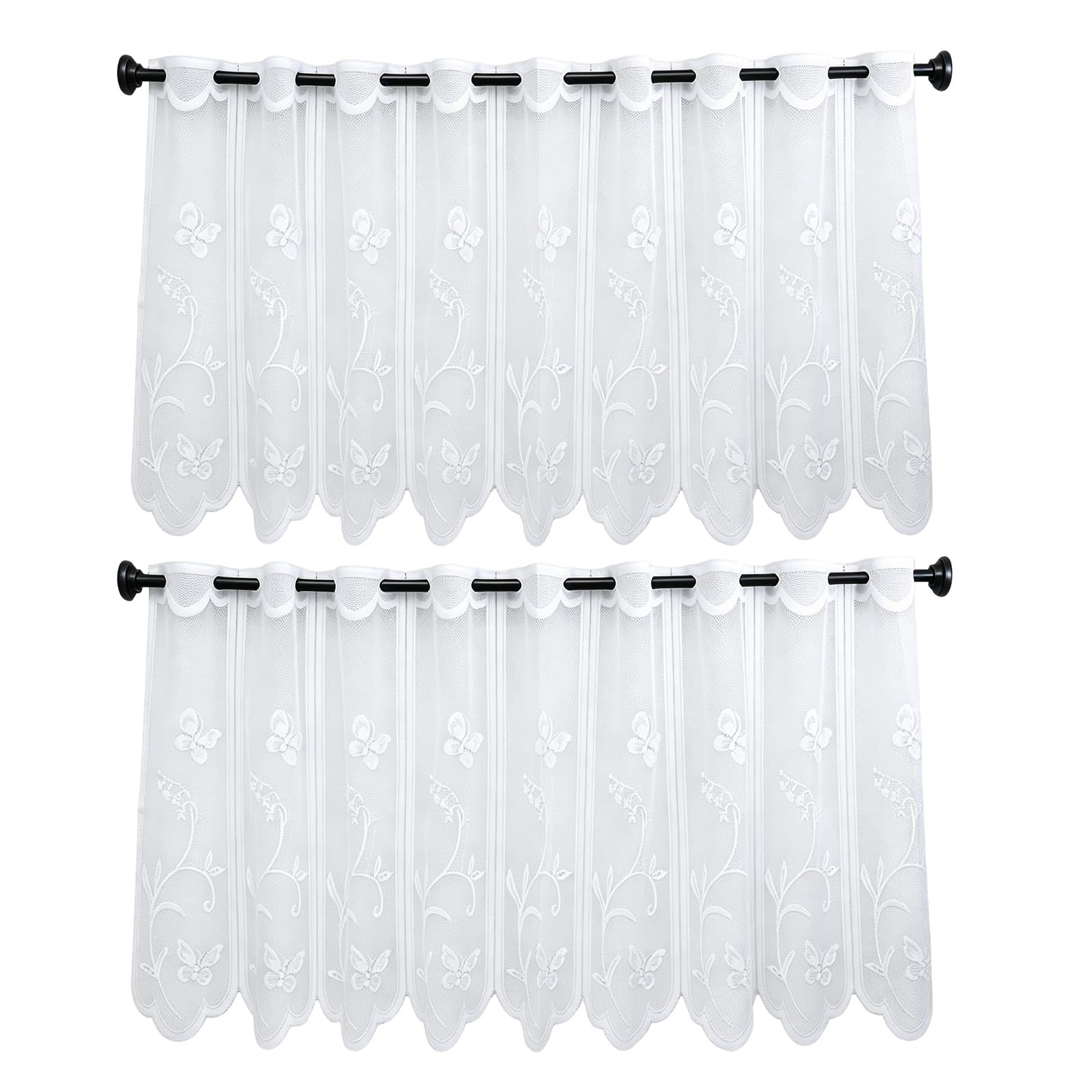ASSRECT 2PCS Kitchen Curtains with Eyelets,Floral Cafe Short Sheer Curtains