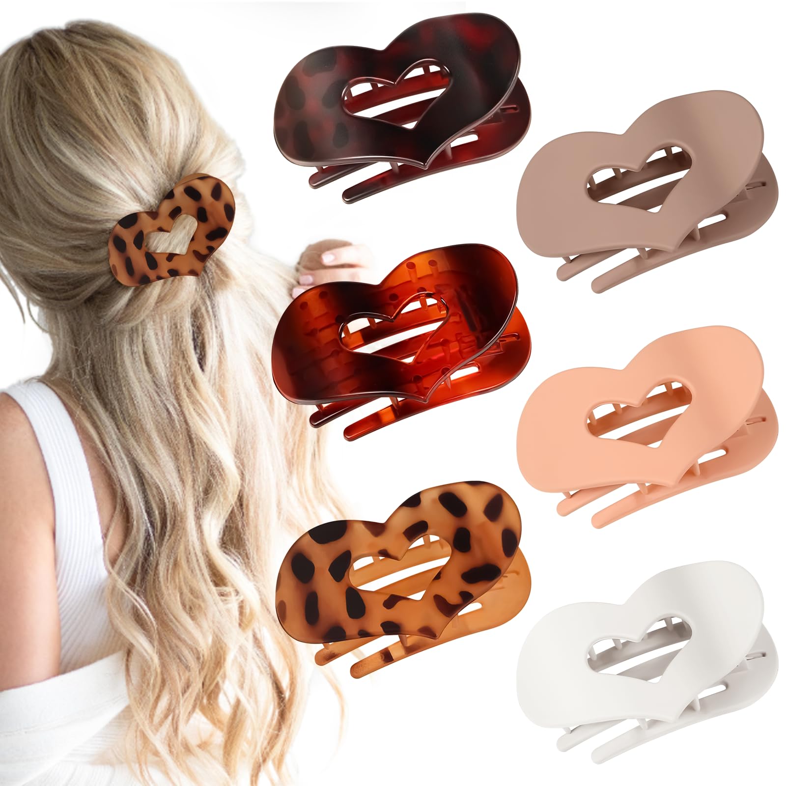 Flat Hair Clips for Women Curved Hair Claw Clips for Thick Thin Curly Hairs Strong Hold No Slip Matte Claw Clips for All Hair Textures Classic Multicolor (6pcs