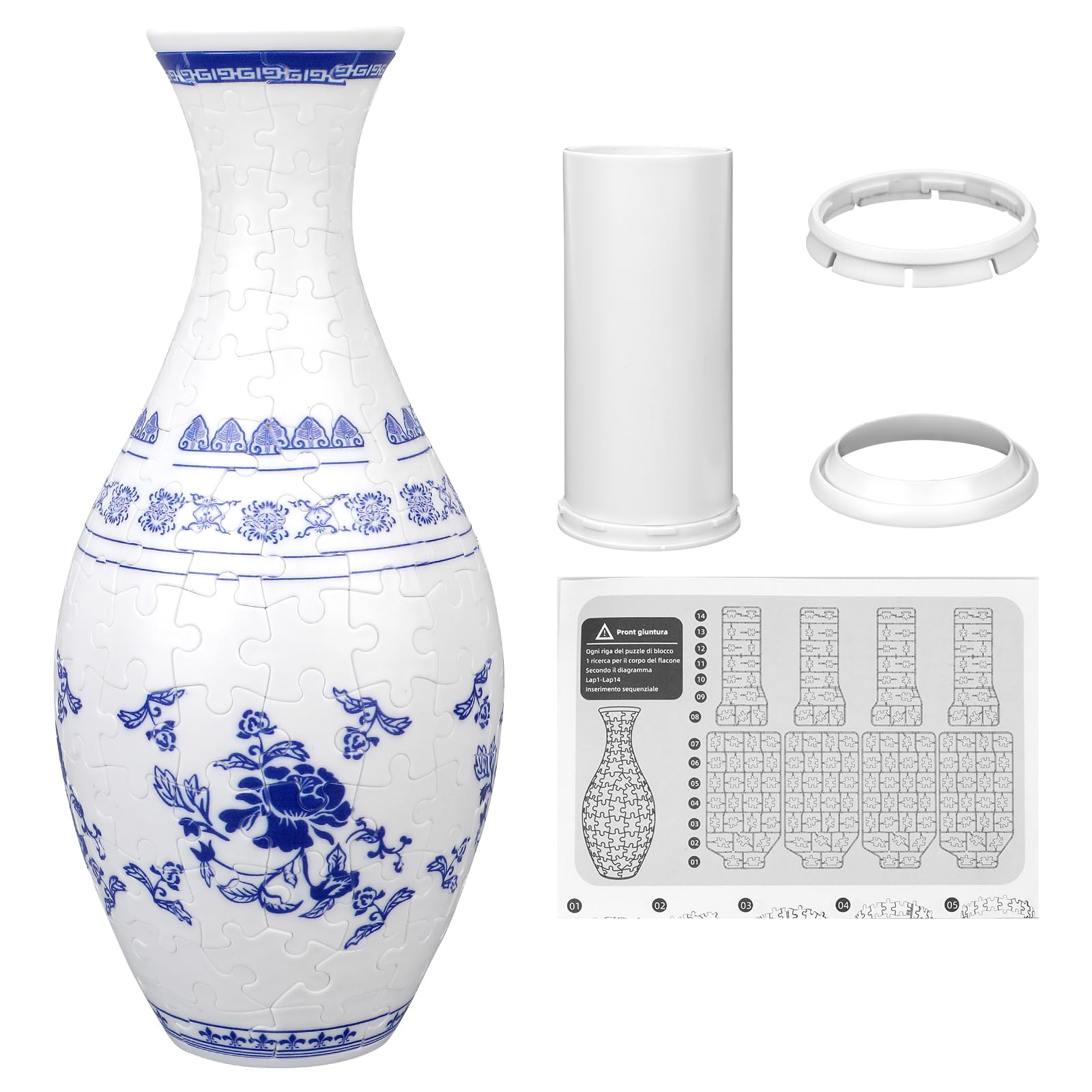 3D Puzzle Vase, 160 Pieces Puzzle Flower Vase ABS DIY Toy Flower Arrangements Home Decoration House Warming Gift for Adults (Blue and White)