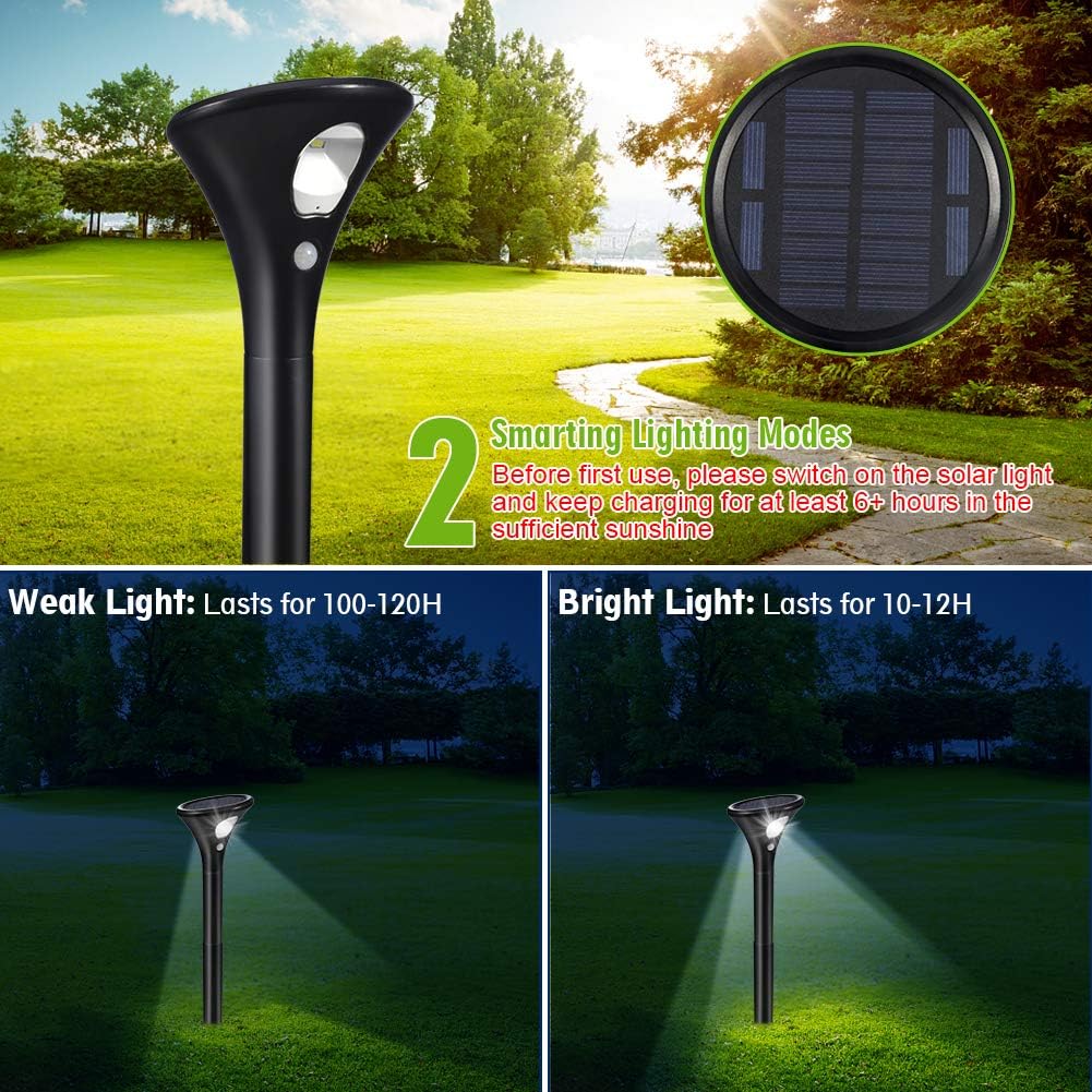 Garvee Solarlampen für Außen – Gartenleuchten mit Bewegungsmelder – 2 Beleuchtungsmodi – IP65 wasserdicht, automatische Ein/Aus Funktion – für Garten, Patio, Rasen, Weg, Sicherheitsbeleuchtung – als