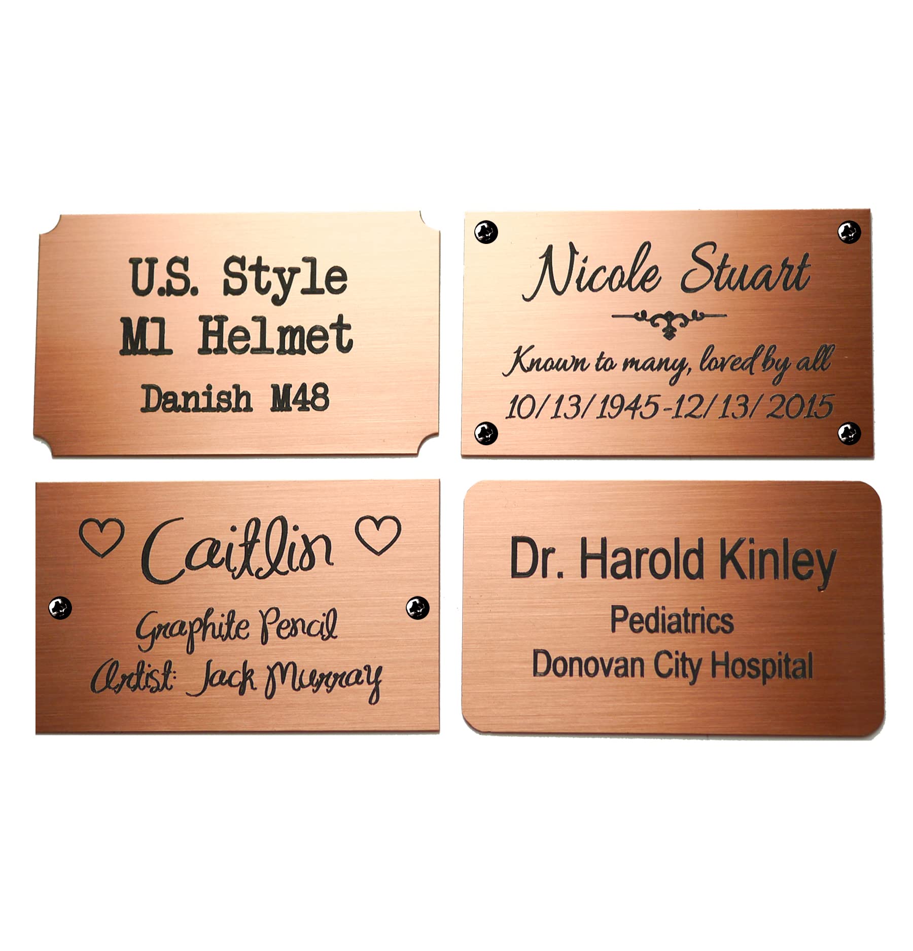 Size: 2-1/2"W x 1-1/2"H, Personalized, Custom Engraved, Brushed Copper Plate Picture Frame Name Label Art Tag for Frames, with adhesive backing or