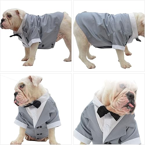 Miniatura 3 de Lovelonglong Disfraz de bulldog para perro, traje formal de esmoquin con pajarita negra, ropa de boda para pusbulldog francésbulldog inglésAmerican
