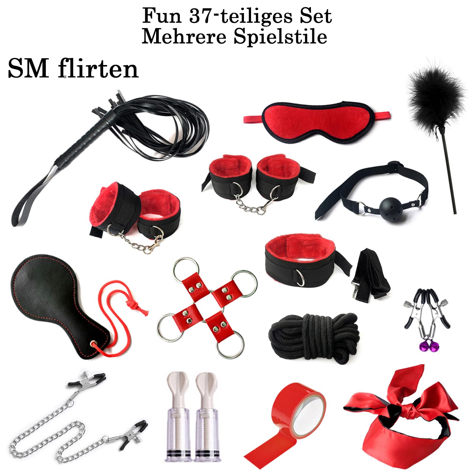 BDSMAGE Set Bondage 39 Pezzi Erotic Sex Toys, manette Sexishop Sexytoysys Donna Coppia, Plug Anale Butt Plug Set, Collare, Benda, Morsetti Capezzoli, BDSM sexy shop per Coppie Adulti