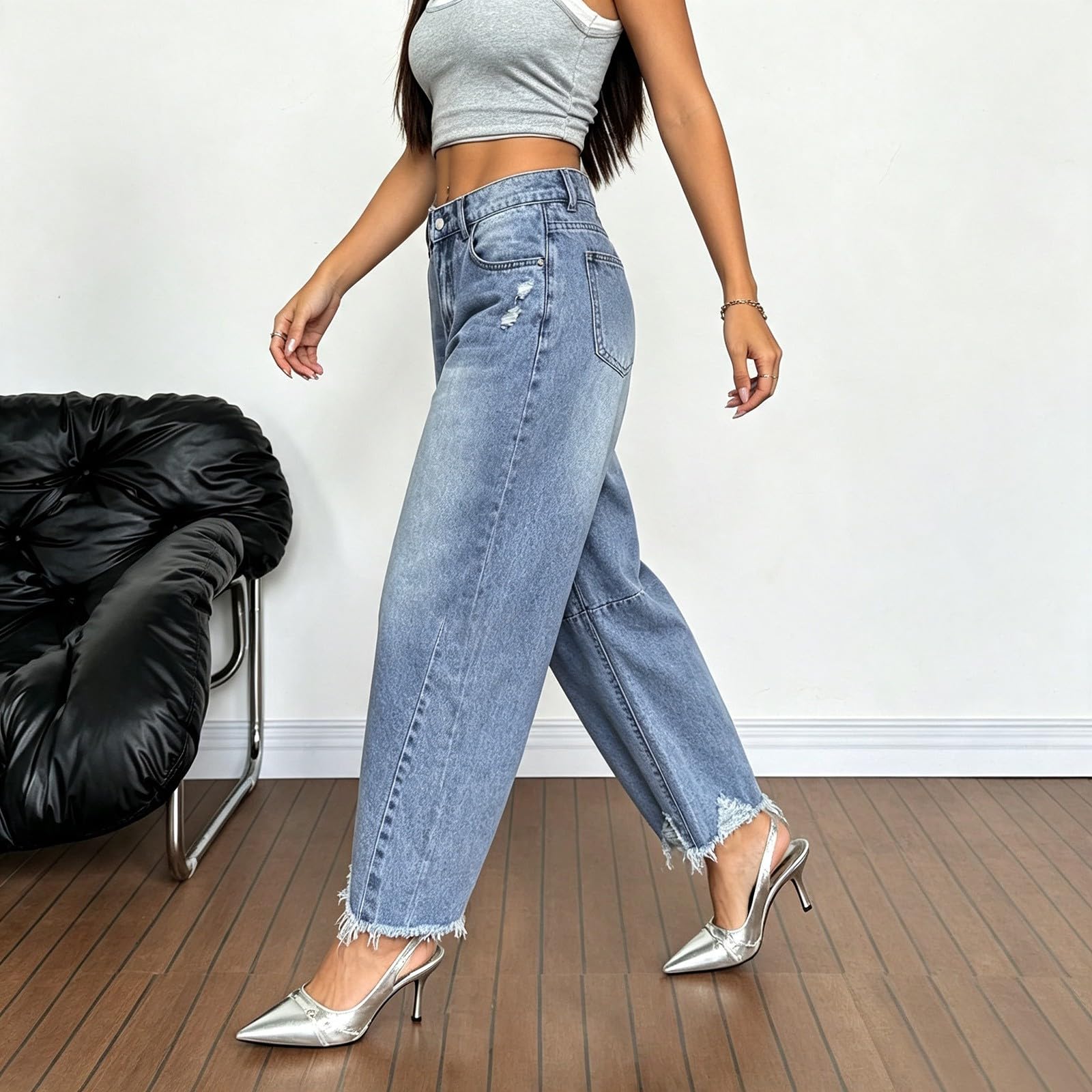 Jeans Donna Elasticizzati Jeans Baggy Curvy Gamba Larga Pantaloni Denim Vita Alta Leggeri Larghi Moda Pantaloni Elasticizzati Casual Comodi Taglie Forti Streetwear Eleganti con Tasche Basic