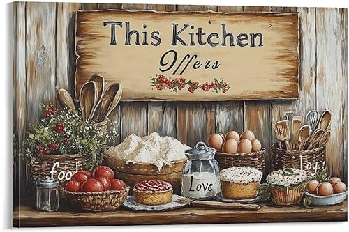 Arte De Pared De Cocina De Campo, Impresiones En Lienzo Enmarcado, Utensilios De Cocina Y Alimentos, Pintura Rústica De Granja, Cocina, Comedor,