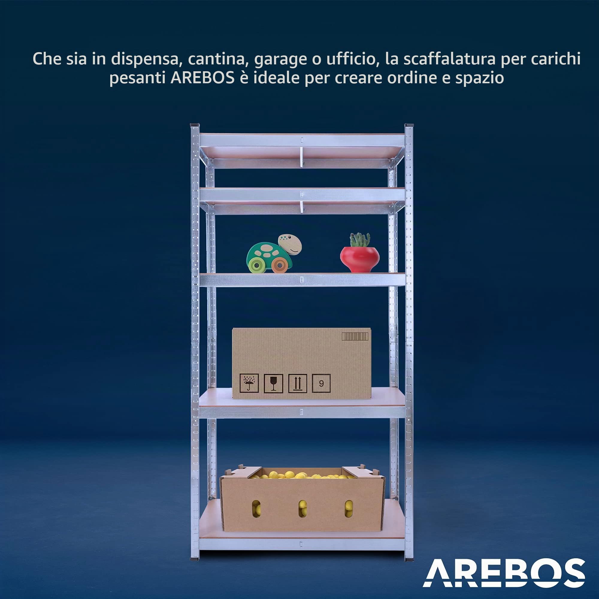 AREBOS Set 2 Scaffali per Carichi Pesanti 180x90x30 cm | 5 Ripiani | Scaffalatura Senza Bulloni per Officina, Magazzino e Cantina | Argento