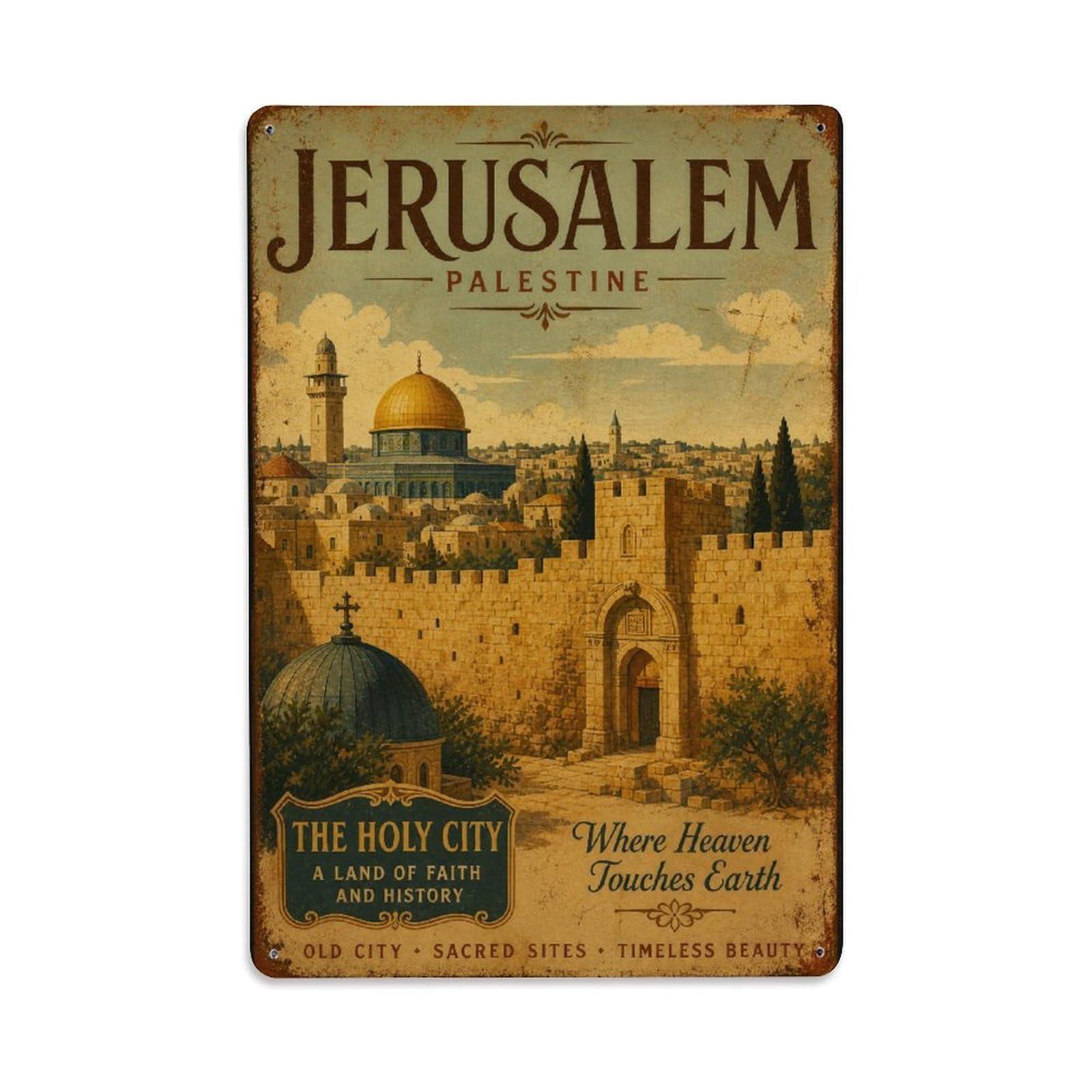 Gead 8X12inch Style Vintage Travel Palestine Jerusalem Metal Tin Sign