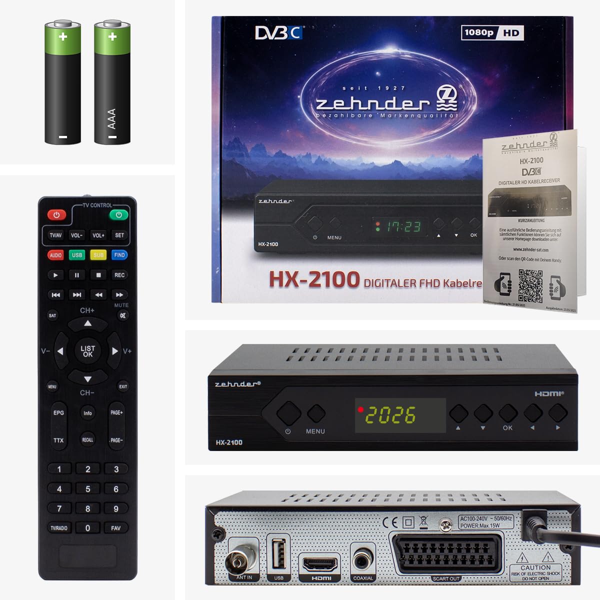 Zehnder HX 2100 Full HD Kabel Receiver DVB-C mit PVR Aufnahmefunktion SCART USB