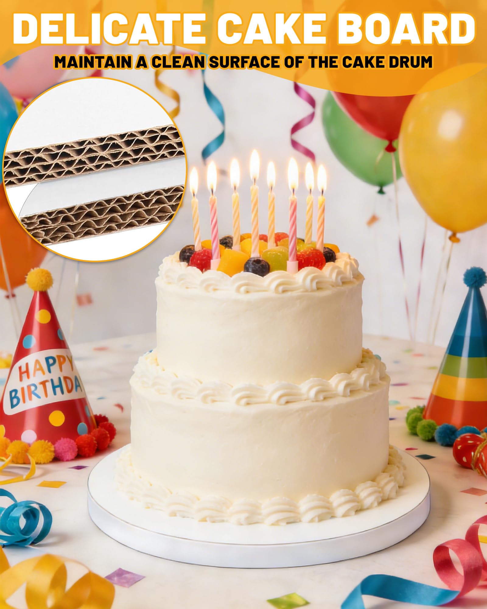 6 Pezzi Sottotorta Rotondo 25 cm (10 Pollici) Spessore 12 mm Cake Board Bianco in Cartone Riutilizzabile Ideale per Torte Dessert e Trasporto
