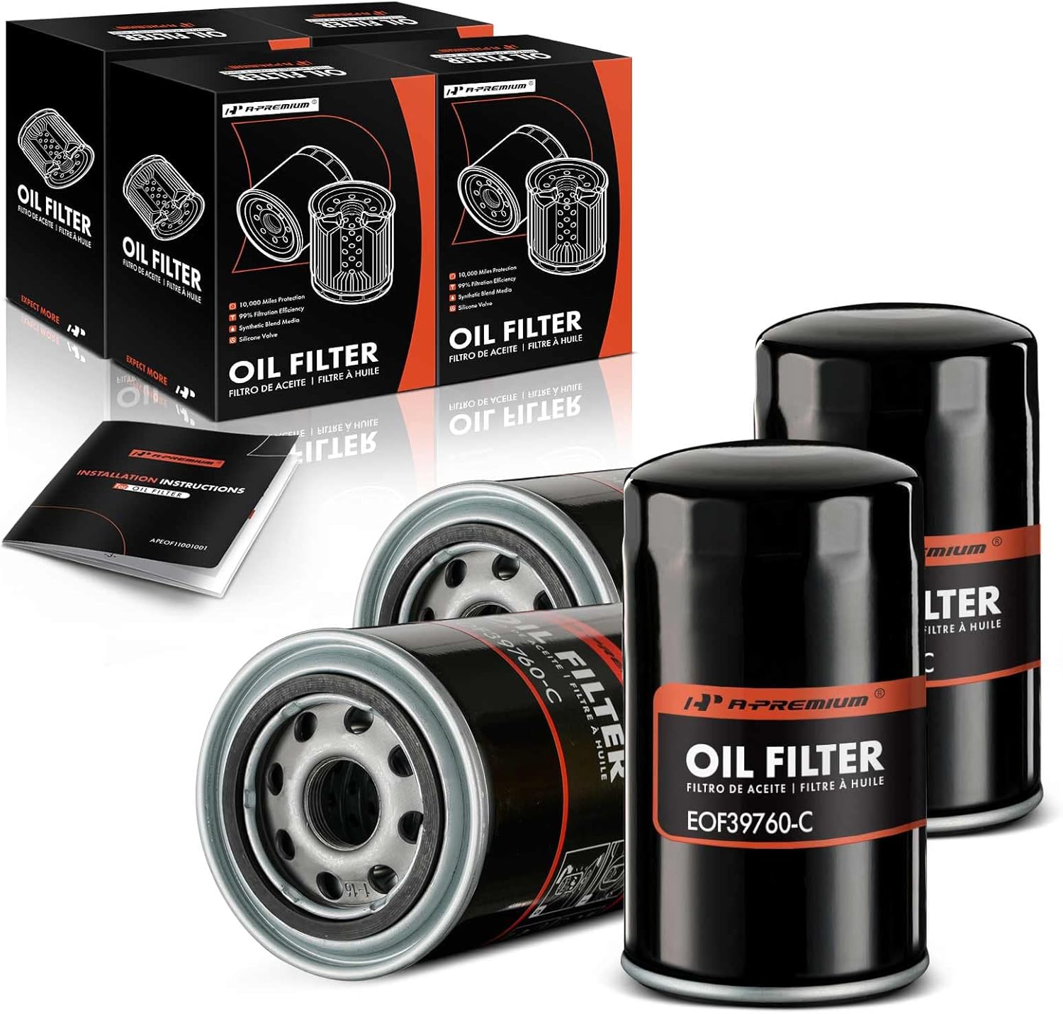 A-Premium 4-PC 10K Miles Protection Spin On Oil Filter Compatible with Ford F-600, F-600 LPO, F-700, F-800, F-800 LPO & Dodge Ram 2500 & Chevy & Freightliner & Hino & Kenworth & Ram & Sterling Truck