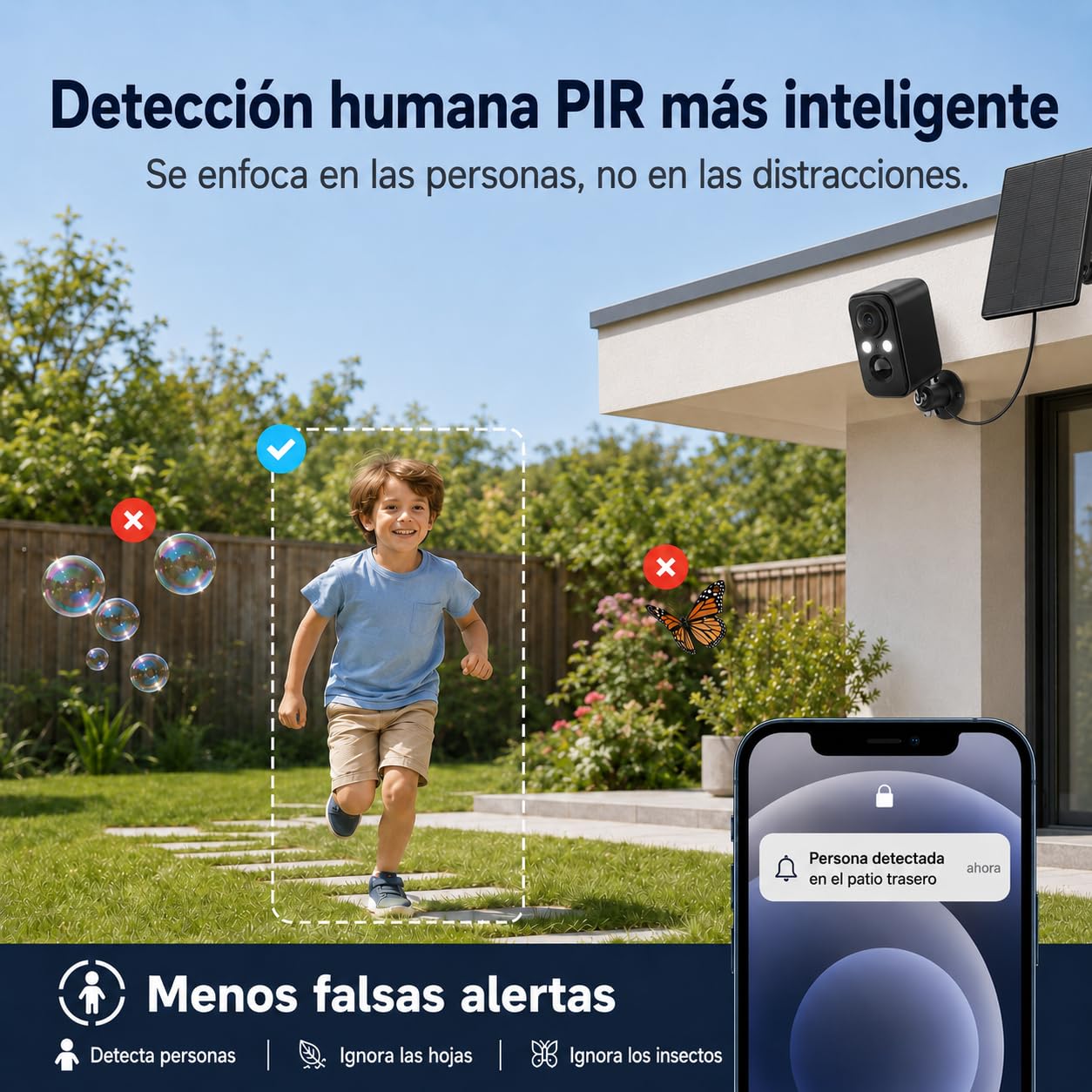 Pack de 3 Cámaras WiFi Solares para Exterior 2K, Seguridad para Hogar con Foco, Visión Nocturna a Color, Sensor PIR, Audio Bidireccional e Impermeable IP66