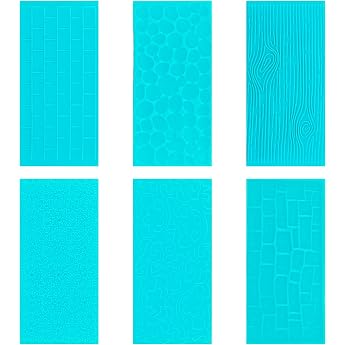6 Piece Embossing Mat Fondant Plastic Fondant Mold Set Modeling Tool for Baking Tree Bark Brick Wood Cobblestone Flower Designs for Cake Decoration Embossed Cupcakes