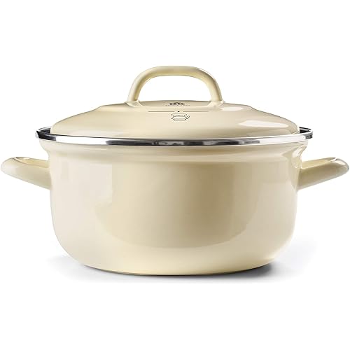 BK Indigo Aluminum Heavy-Gauge Carbon Steel, Induction, 2.5 QT Nonstick Glaze Dutch Oven, Dishwasher Safe, Cream
