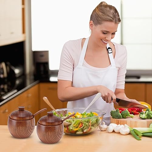 Miniatura 4 de 2 unidades de bodega de sal con tapa y cuchara, caja de madera para sal, tazón de sal de madera, tazón de azúcar, tazones de especias, caja de