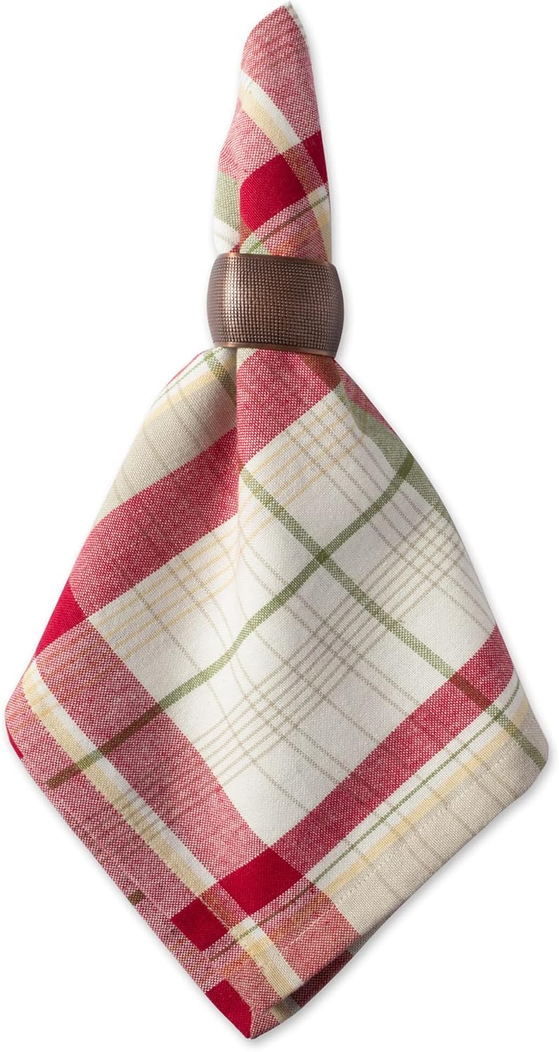 DII Orchard Plaid Collection Linen Tabletop Essentials, Napkin Set, 20x20, Taupe/Red, 6 Piece