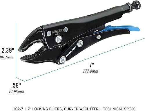 Miniatura 2 de Channellock 102-7 Alicates de bloqueo de mandíbula curvada de 7 pulgadas con cortador, revestimiento de resina epoxi, acero forjado, mandíbula curva