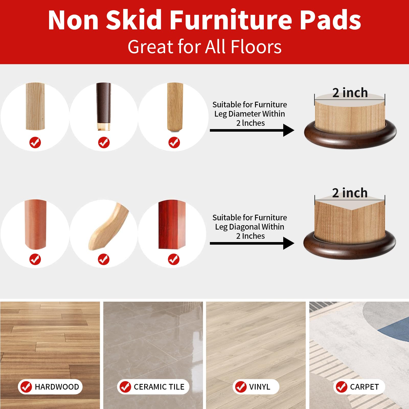 Ezprotekt 16 PCS Non Slip Wood Furniture Caster Cups Φ 50 mm, Furniture Cups - Image 4