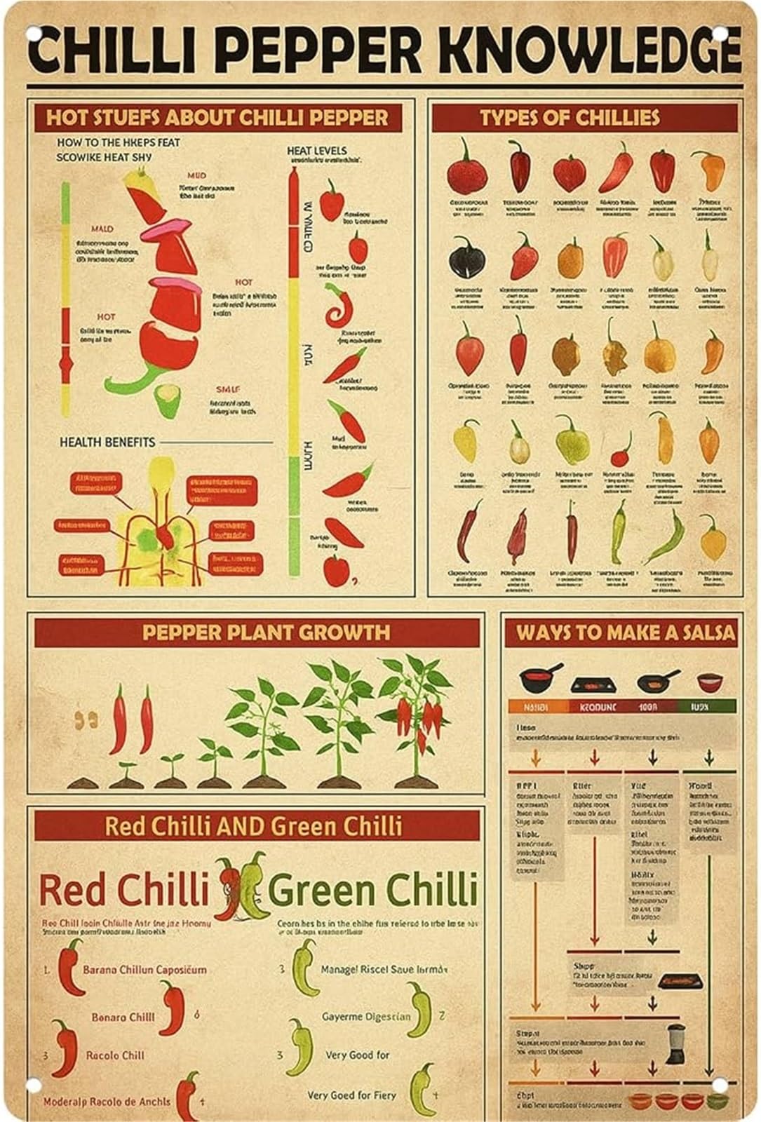 ZDVHOMCB Chilli Pepper Knowledge Funny Metal Plaque Spicy Humor Sign for Gallery Kitchen Bathroom Farm Yard Bar Garage Man Cave 8 X 12 in